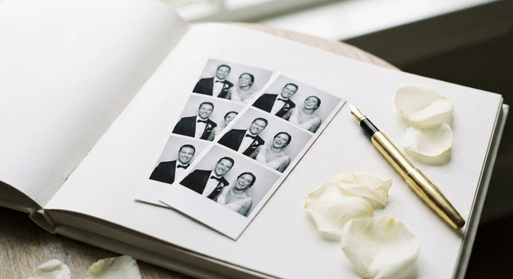 Livre d'or raffiné avec bandelettes photos noir et blanc Photouch.